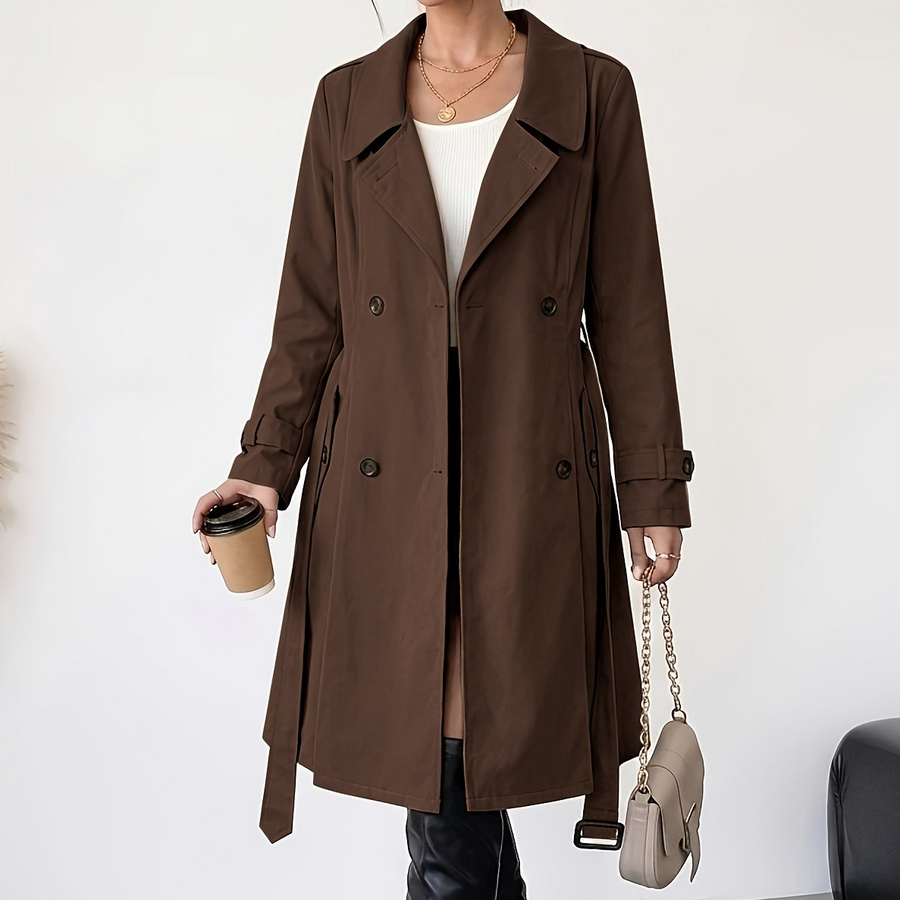 Dam trenchcoat med knytband och slag, dubbelknäppt kappa