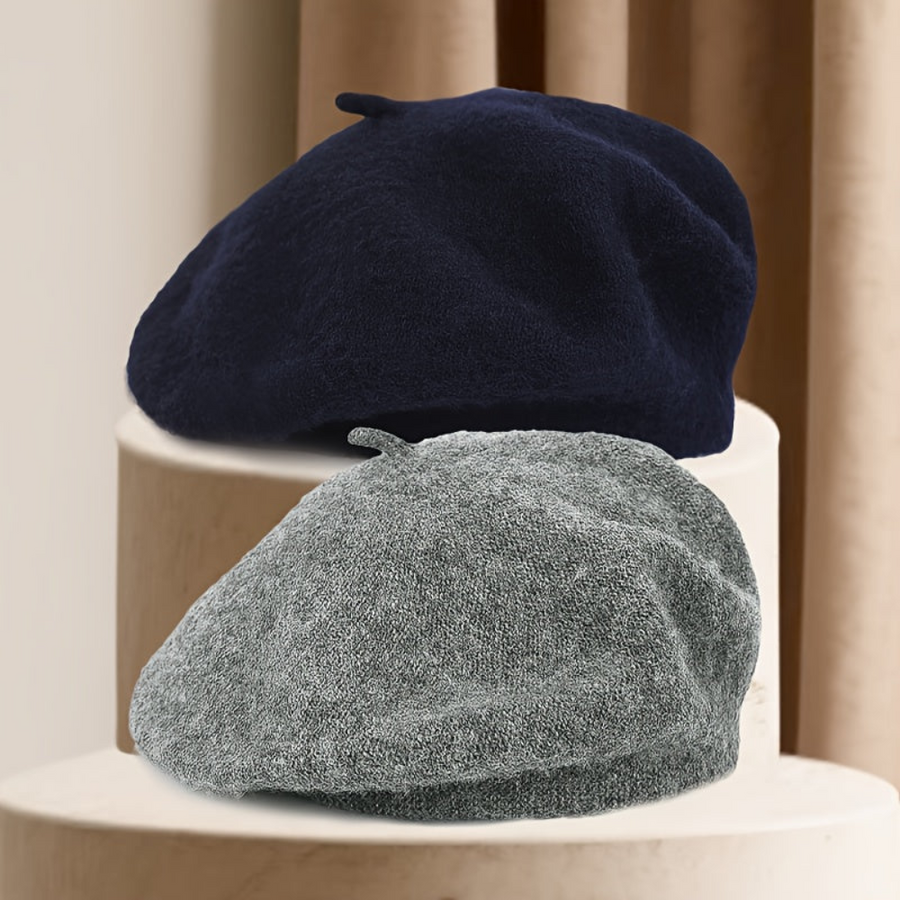 Unisex Beret Mössa - Stickad Basker med Liten Knopp