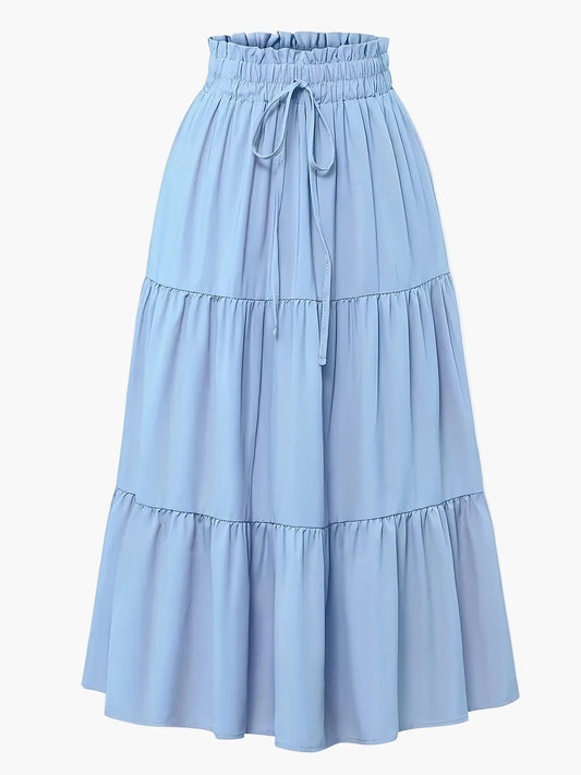 Dam Kjol Smockad Midja Elegant Vardagsstil Midi Volangkjol