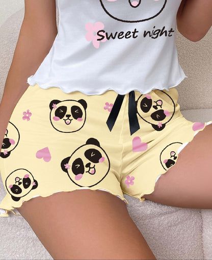 Dam Shorts med Panda-motiv – Söt och Lekfull Pyjamas för Vuxna – Perfekt för Vår och Sommar