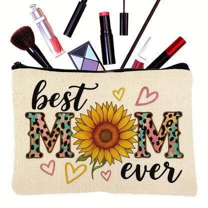 Kvinnors necessär med solros och texten 'Best Mom Ever' – Trendig present till mamma