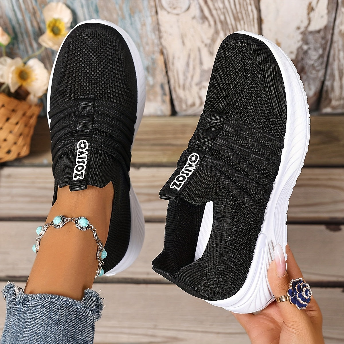 Dam Sneakers Slip-on Sportiga Vardagsskor Låg Modell – Trendig Randig Design