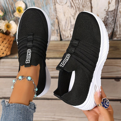 Dam Sneakers Slip-on Sportiga Vardagsskor Låg Modell – Trendig Randig Design