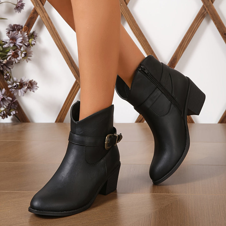 Damkängor med spänne och blockklack – Ankelboots i cowboy-stil