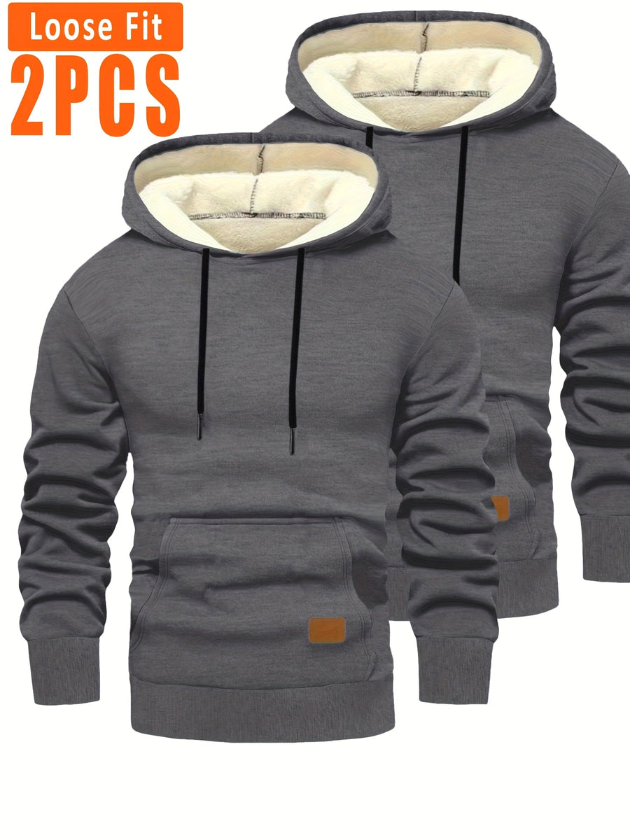 Unisex Hoodies med Fleecefoder, 2-pack, Loose Fit, Svart och Mörkgrå