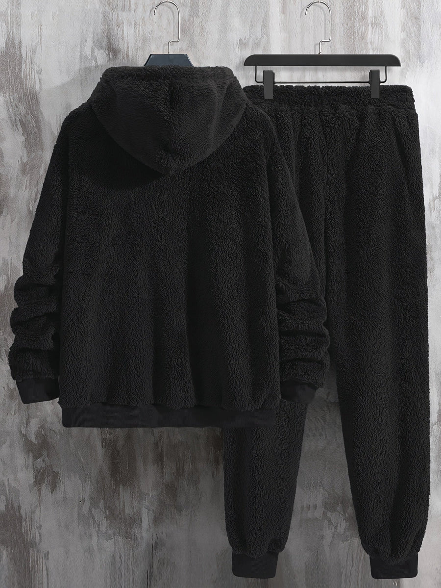 Unisex Mjuk Teddyfleece Hoodie och Byxa Set - Fluffigt Tvådelat Loungeset