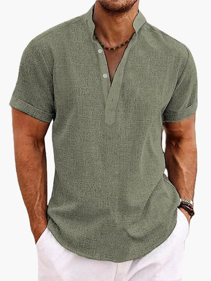 Herrskjorta Kortärmad Henley Stil Avslappnad Sommar Vardagsmode