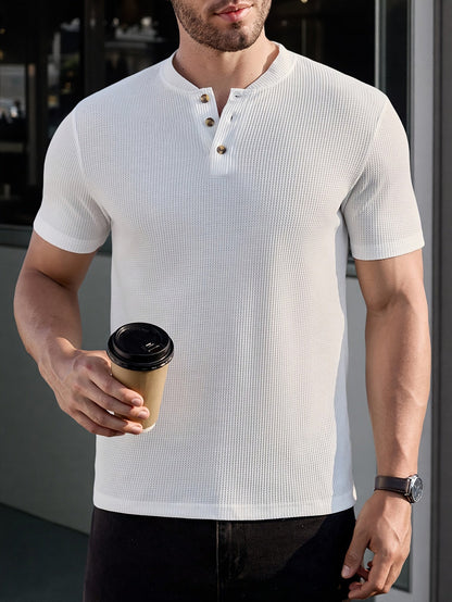 Herrarnas kortärmade Henley tröja – Modern stickad stil för avslappnade tillfällen