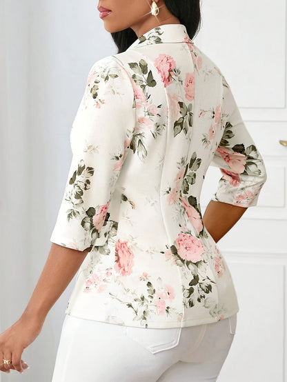 Dam Elegant Blommig Kavaj med 3/4-Ärm - Perfekt för Vår och Höst