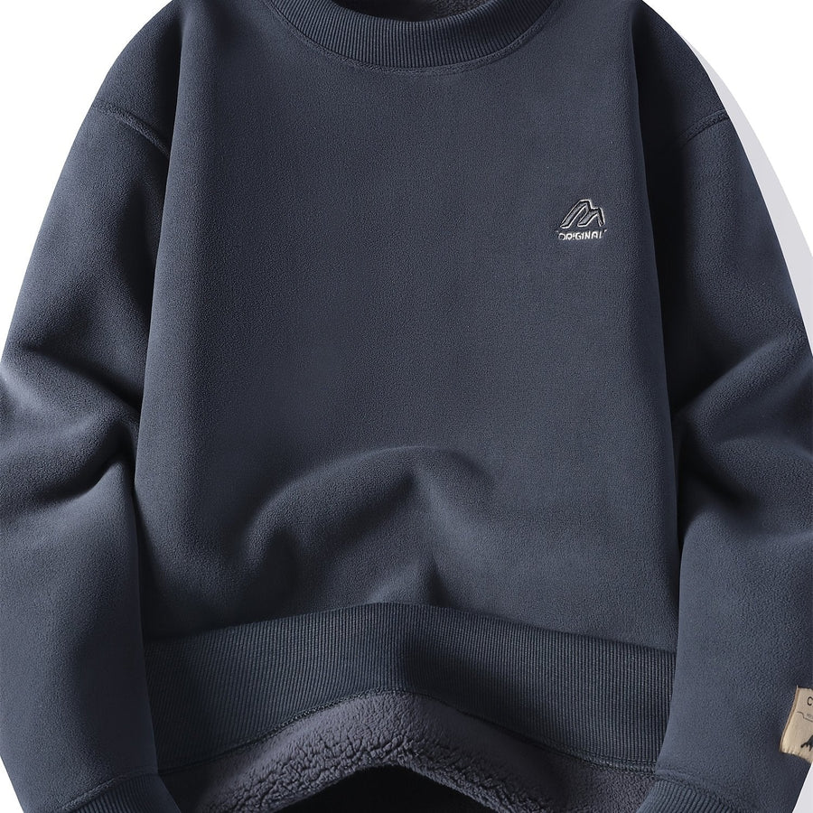 Unisex Tröja med Rund Hals och Fleeceinsida, Varm Tjock Tröja, Khaki