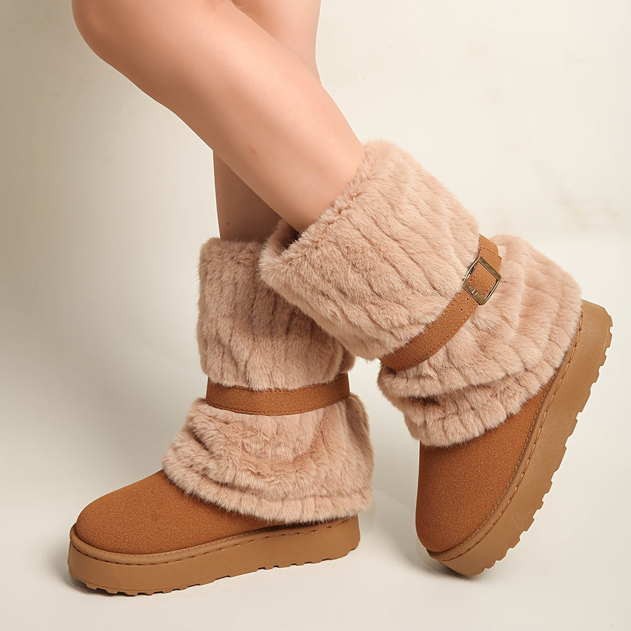 Dam Stövlar med Fuskpäls och Spänne - Vinterfodrade Boots