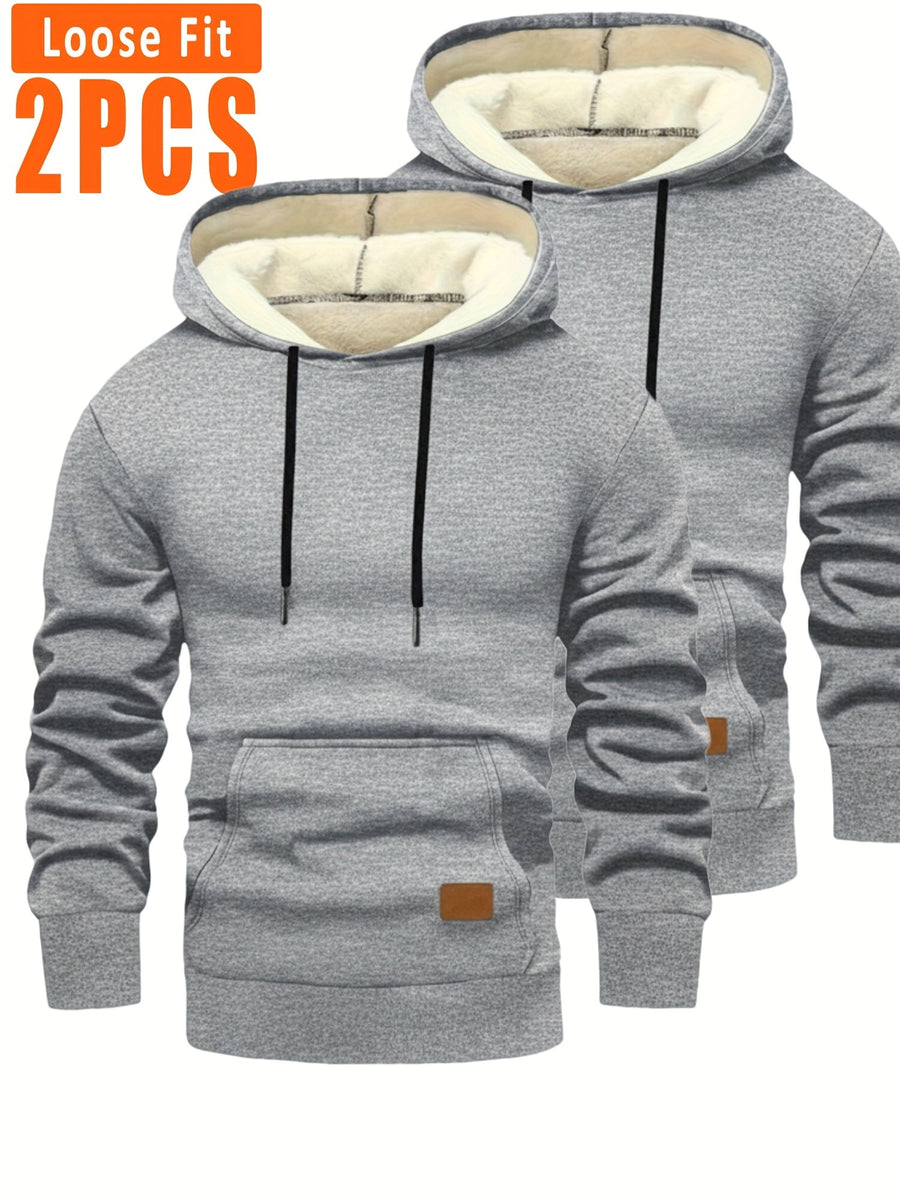Unisex Hoodies med Fleecefoder, 2-pack, Loose Fit, Svart och Mörkgrå