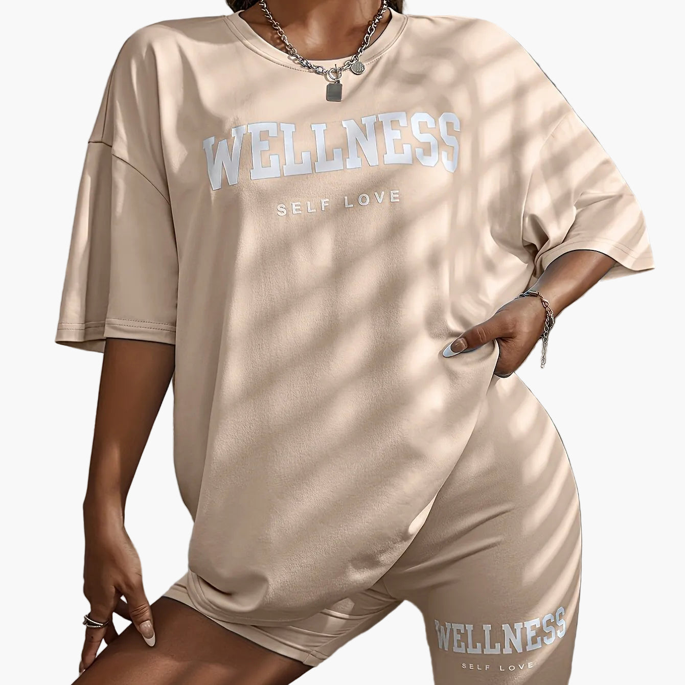 Wellness Self Love Damset – Avslappnad Lounge T-shirt och Shorts, Casual Vardagsträning