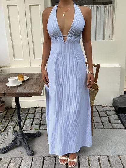 Dam Halterneck Maxiklänning Randig Sommarstil Elegant Semester