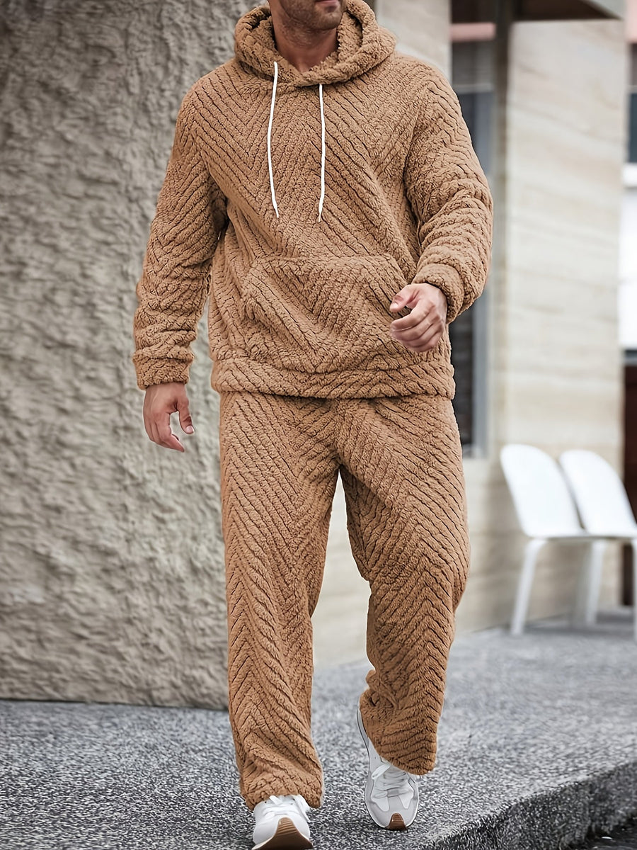 Unisex Mjukt Pyjamasset med Huva och Chevronmönster