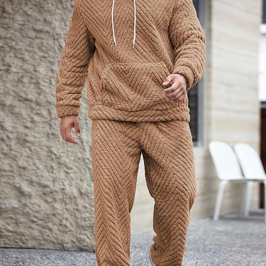 Unisex Mjukt Pyjamasset med Huva och Chevronmönster