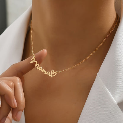 Dam Halsband Mama Hjärta – Elegant Script Smycke för Morsdag och Gåva