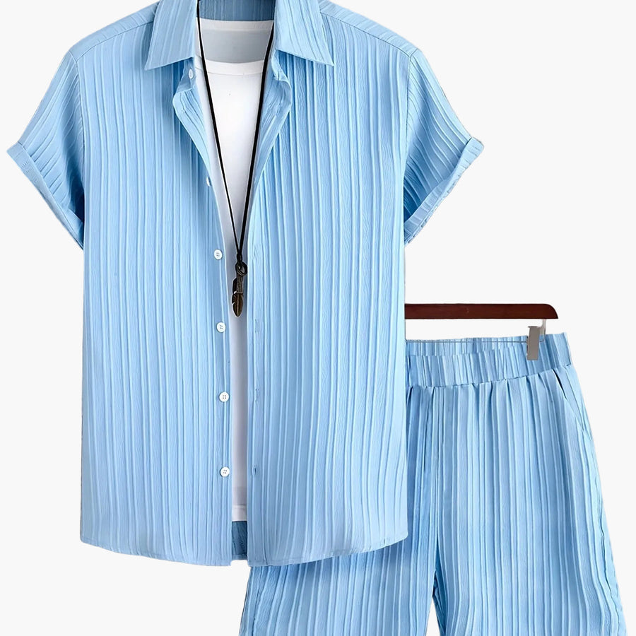 Herr Sommarset Kortärmad Skjorta och Shorts Avslappnad Stil Perfekt För Vardagsbruk