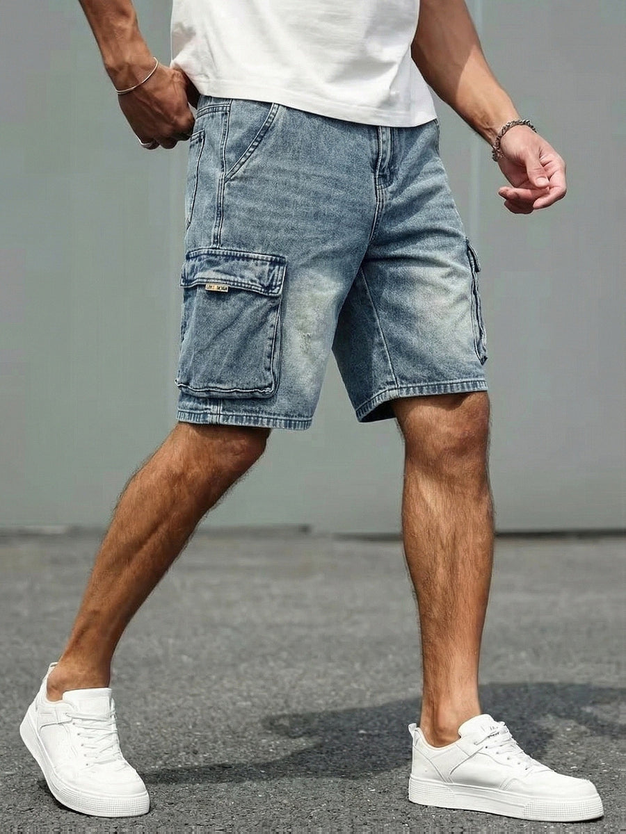 Herr Cargo Shorts i Denim – Avslappnad och Praktisk Stil för Vardagsbruk