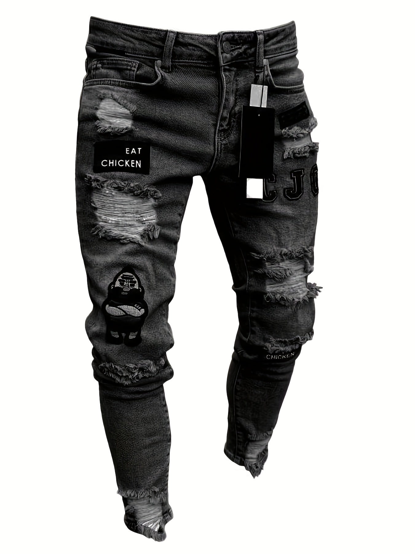 Justin – Slim Fit Rippade Denimjeans i Vitt