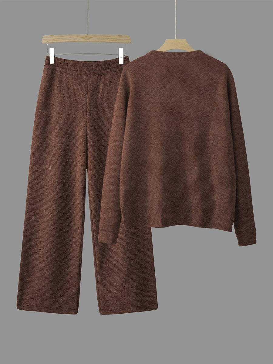 Brunstickat Set med Tröja och Byxor, Hästmotiv