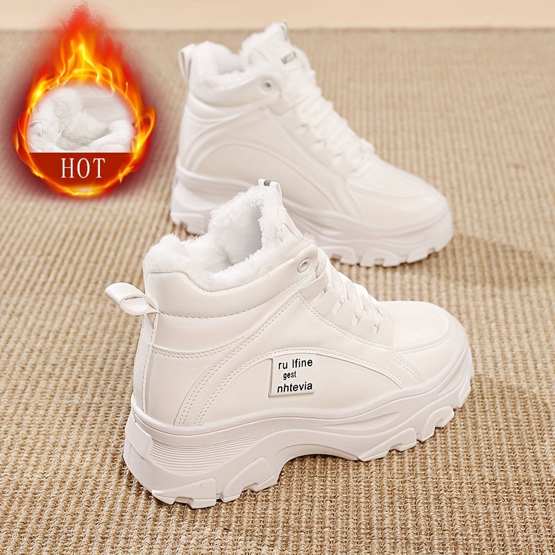 Dam sneakers, tjock sula, höga, fodrade vinterkängor i vitt eller beige