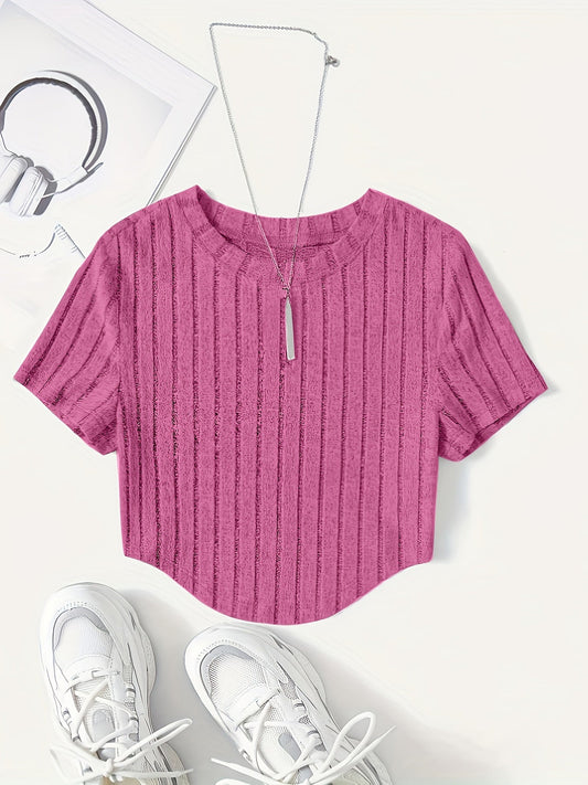 Dam Topp Kortärmad Ribbad Crop Top Casual Sommar