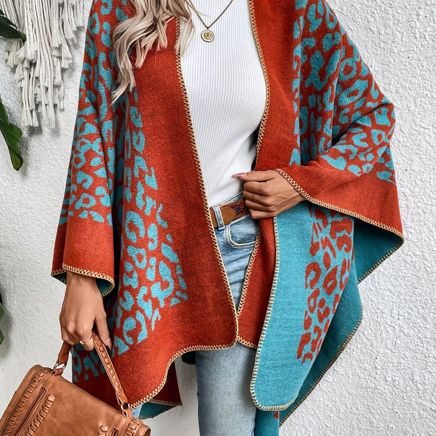 Women���s Geometric Open-Front Poncho Cape