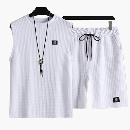 Herrarnas avslappnade sommarset – Ärmlös topp och shorts i rutigt, sportig och vardaglig stil