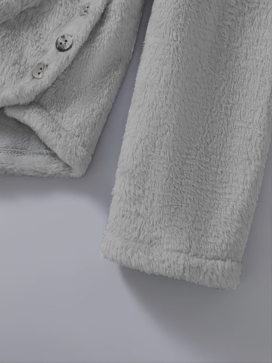 Hoodie för Dam med Kattöron, Kattmotiv och Fickor i Fuskpäls, Burgund/Grå