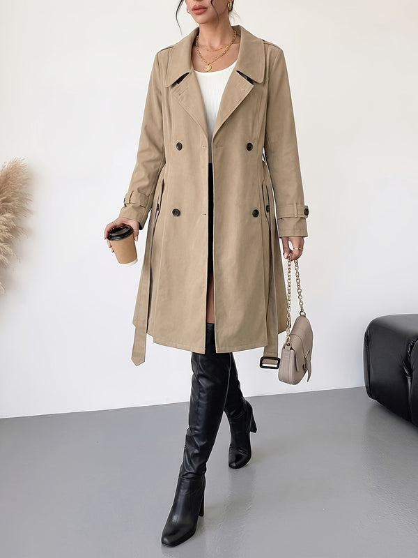 Dam trenchcoat med knytband och slag, dubbelknäppt kappa