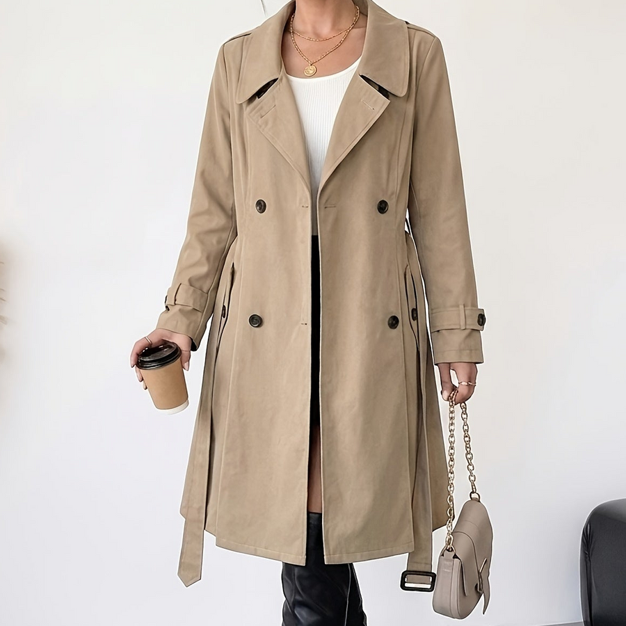Dam trenchcoat med knytband och slag, dubbelknäppt kappa