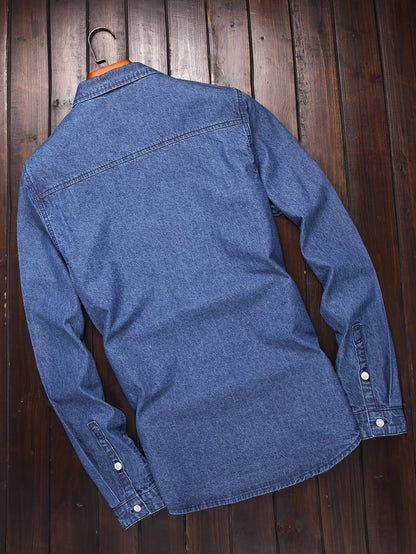 Herrskjorta Jeansstil – Klassisk Ledig Skjorta för Vardagsbruk och Helger