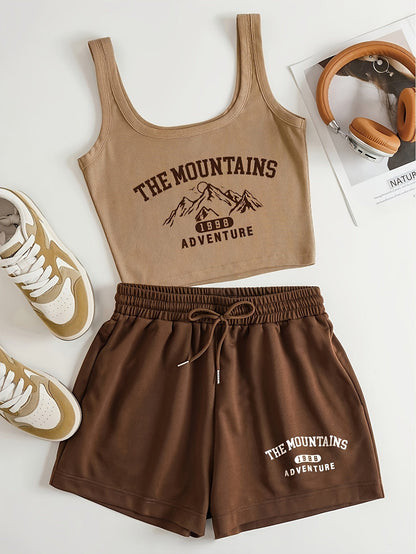Damenset Sportigt Linne och Shorts – The Mountains Adventure – Fritid & Träning