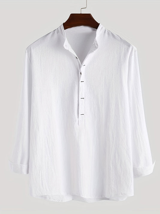 Herr Skjorta Henley Långärmad Avslappnad Modern Stil