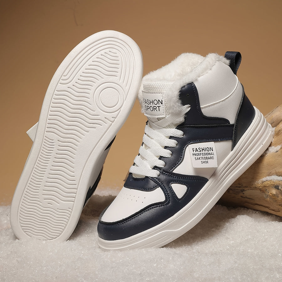 Vinterfodrade sneakers med högt skaft och snörning, tre färger