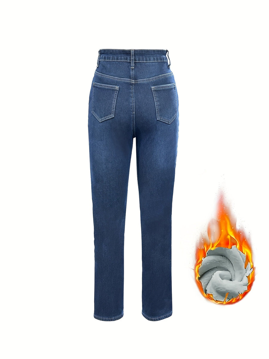 Damjeans med foder, mörkblå, slim fit, hög midja