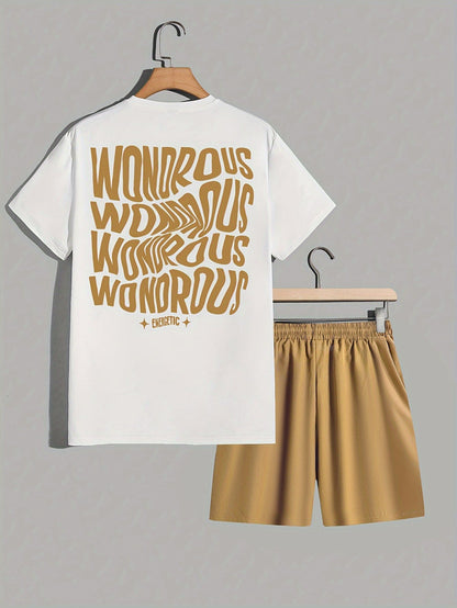 Herrset med T-shirt och Shorts, Modern Streetwear med Psykedeliskt Grafiskt Tryck, Avslappnad Passform