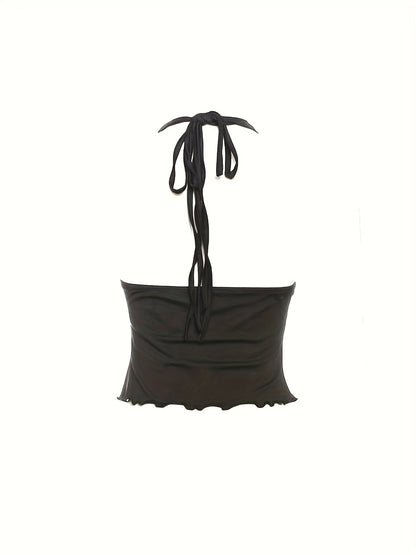 Dam Halterneck Festtopp med Ringdetalj – Modern Partylook och Trendig Design