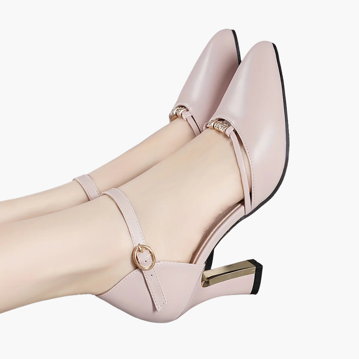 Dam Elegant Blockklackade Pumps med Spänne och Spetsig Tå för Fest och Vardag