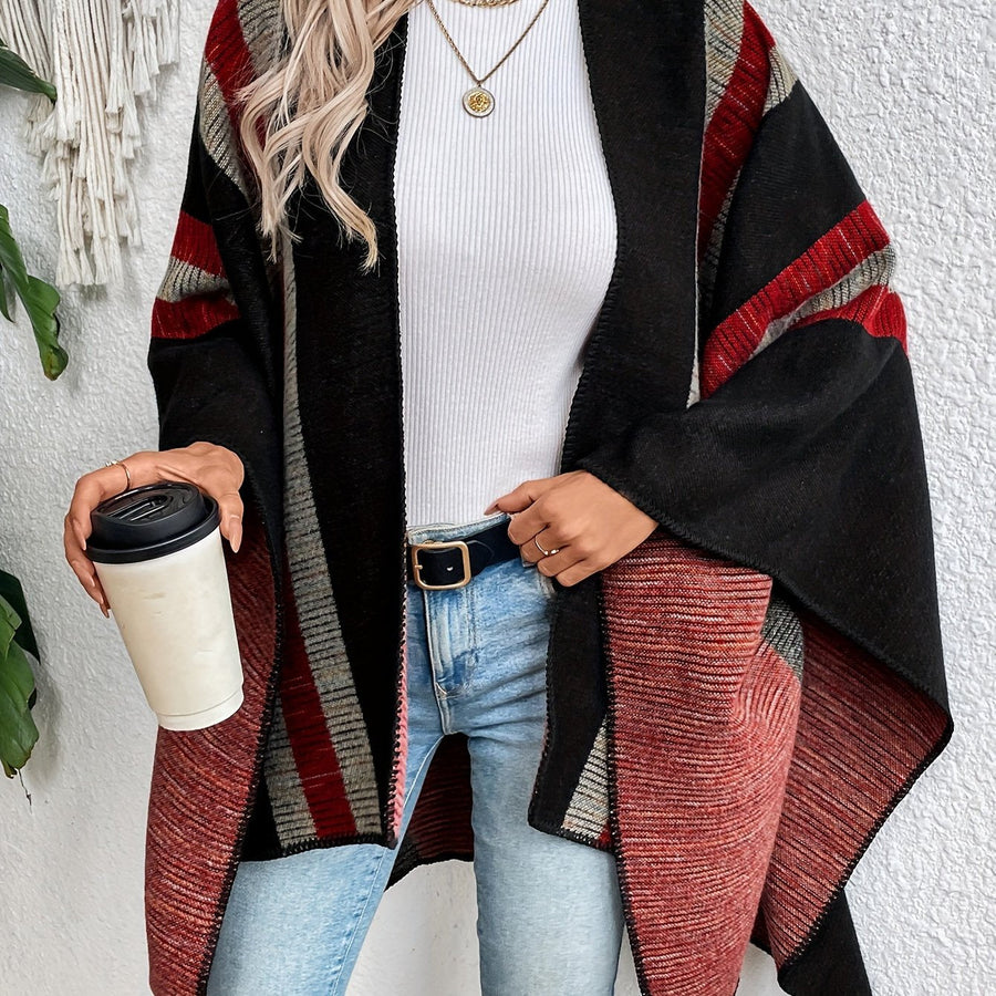 Women���s Geometric Open-Front Poncho Cape