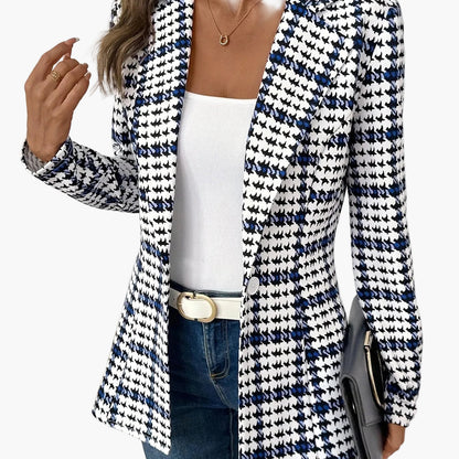 Dam Elegant Rutigt Kavaj Blazer för Vår – Långärmad, Stilren och Mångsidig