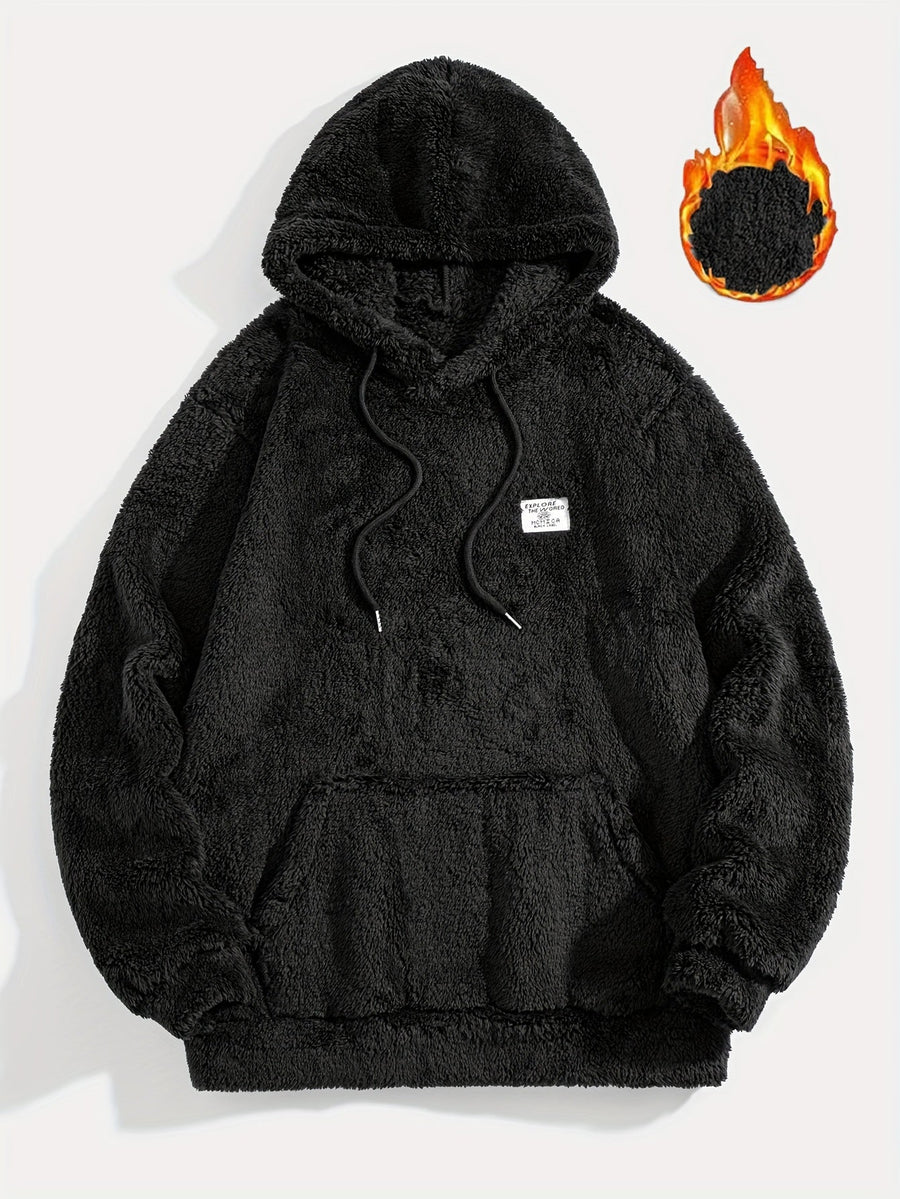 Unisex teddy fleece hoodie med huva och känguruficka, mysig tröja för dam och herr