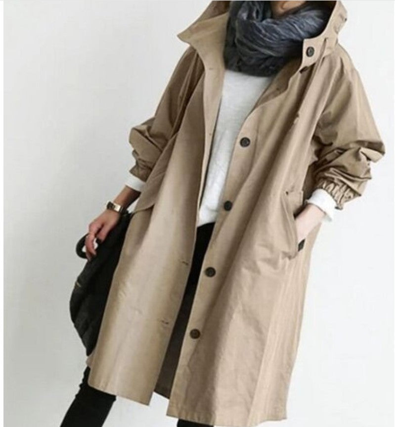 Grace – Casual Style Vindjacka med Medellång Midja och Långa Ärmar