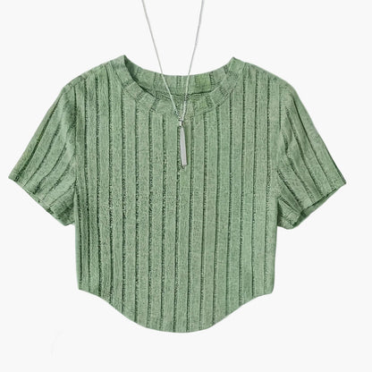 Dam Topp Kortärmad Ribbad Crop Top Casual Sommar
