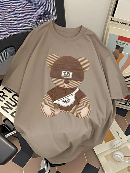 Herr T-shirt Streetwear med Tryck – Trendig Björn Urban Stil Kortärmad Top