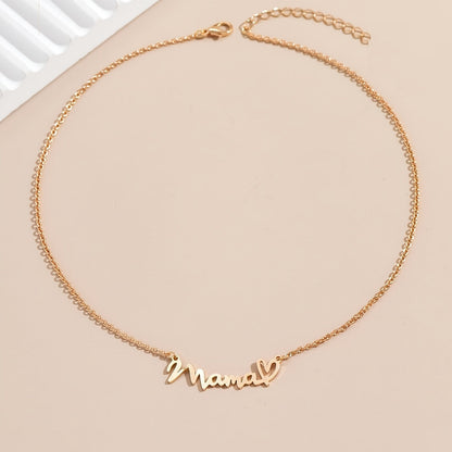 Dam Halsband Mama Hjärta – Elegant Script Smycke för Morsdag och Gåva