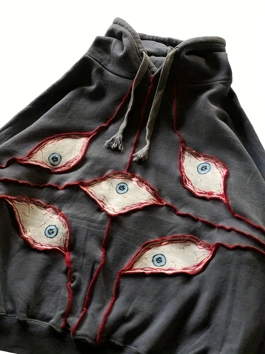 Hoodie med ögonmotiv och dragsko - Långärmad huvtröja