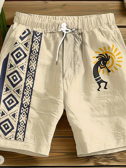 Herrshorts med etniskt mönster och konstnärligt motiv – Avslappnad stil för sommar och semester