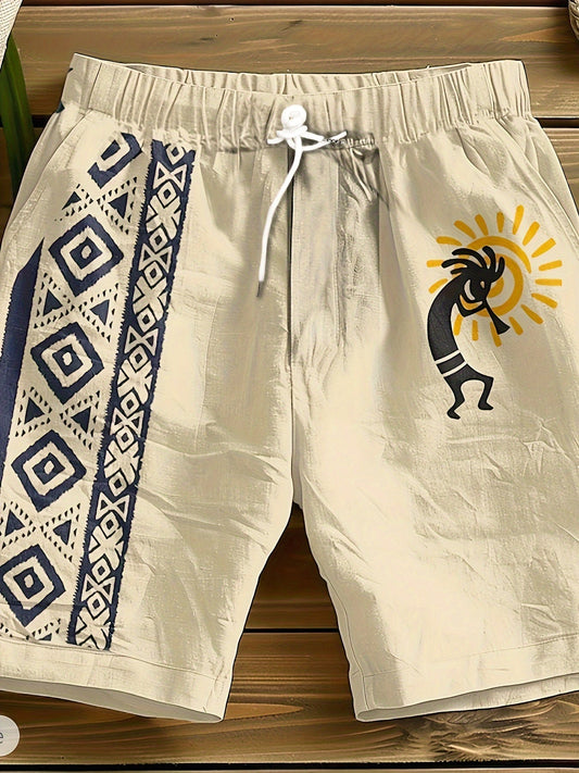 Herrshorts med etniskt mönster och konstnärligt motiv – Avslappnad stil för sommar och semester